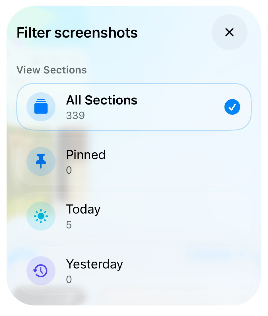 All screenshots filters