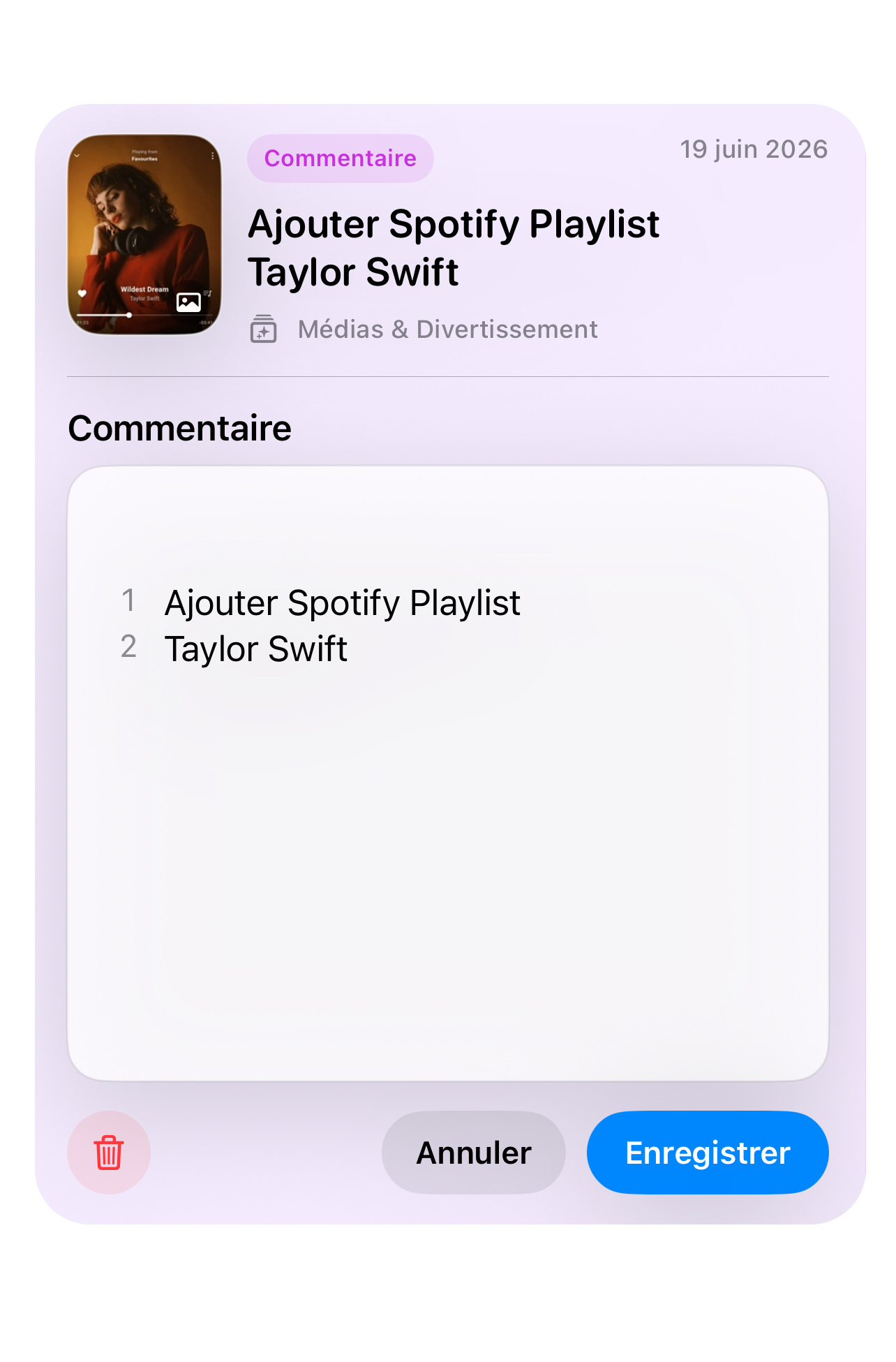 Commentaire ajouté à une capture